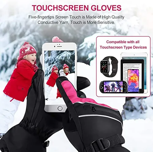 Miniatura 6 de Guantes de esquí impermeables, guantes de snowboard para pantalla táctil, guantes de nieve de invierno, guantes de clima frío para hombres y mujeres