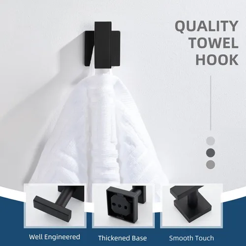 Miniatura 6 de Gancho Simple de Ángulo para Toalla de Baño, Gancho de Pared de Acero Inoxidable para Toalla de Mano y Abrigo, Negro Mate