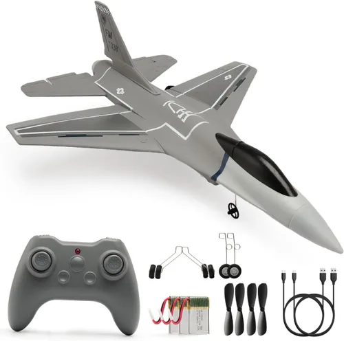 jaming Avión de control remoto de 3 canales para adultos, F16 RC Fighter con giroscopio de 6 ejes, avión de control remoto de 2.4 GHz para Gris