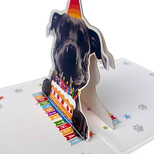 Miniatura 8 de Tarjeta de Cumpleaños 3D Pop-Up American Pit Bull Terrier Dog – Lindo perro American Pit Bull Terrier con celebración de pastel, saludo de feliz