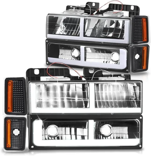 DNA MOTORING Faro LED DRL estilo F, señal de parachoques, juego de lámparas de esquina compatible con Chevy C/K1500-3500 88-93, negro/ámbar,