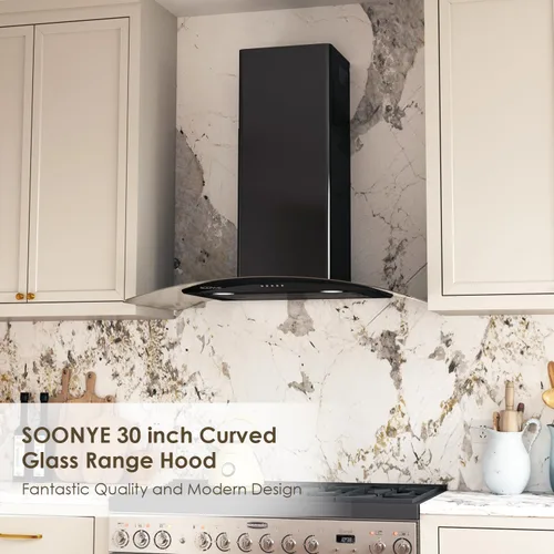 Miniatura 6 de Campanas extractoras de vidrio curvadas montadas en la pared de 30 pulgadas con 450 CFM, cocina de acero inoxidable convertible sin conductos con 3