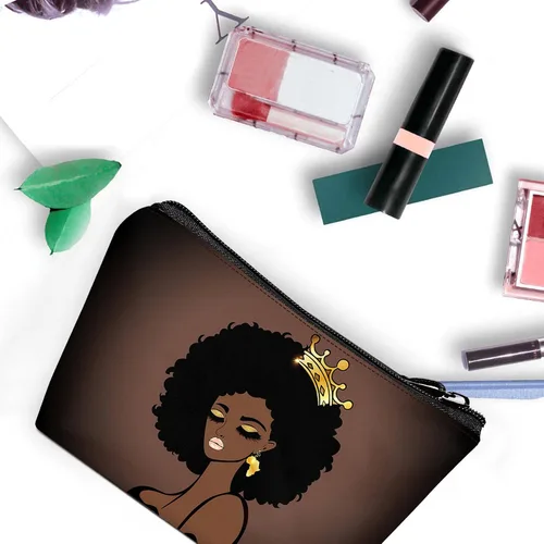 Miniatura 6 de Bolsa de maquillaje Melanin para mujer, bolsa de cosméticos impresa portátil, bolsa de aseo de viaje, bolsa organizadora de maquillaje para mujeres