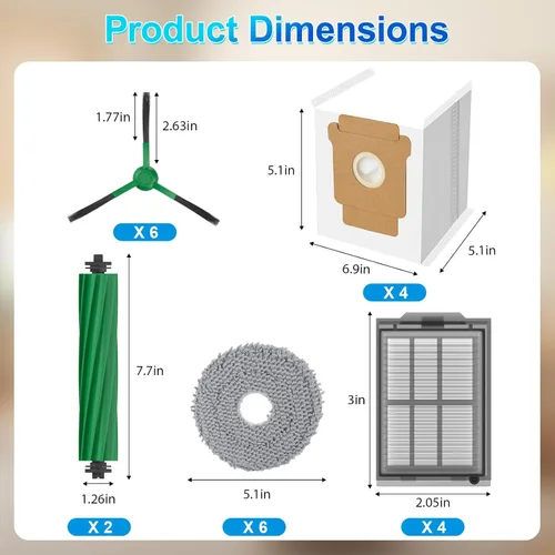 Miniatura 2 de Piezas de repuesto para iRobot Roomba Plus 405/505 Combo Robot Aspirador y Trapeador, 25 piezas Kit de accesorios: 2 cepillos principales, 6 bolsas