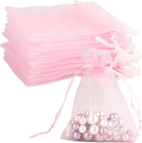 Miniatura 37 de Bolsas de organza, bolsa de organza transparente, 50 unidades, pequeñas bolsas de organza con cordón de 3 x 4 pulgadas, bolsas de regalo de joyería