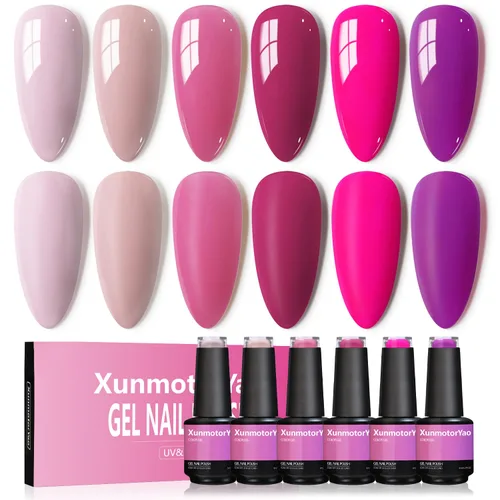 Miniatura 13 de Juego de esmaltes de uñas de gel, 6 colores, color rosa nude, kit de esmalte de uñas LED UV, kit de uñas Minicure para bricolaje, arte de uñas