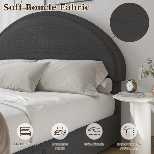 Miniatura 2 de Base de cama REVOMINCA tamaño Queen, base de cama tapizada de plataforma con cabecero, cama de plataforma suave con esquinas redondas, no se Dgery