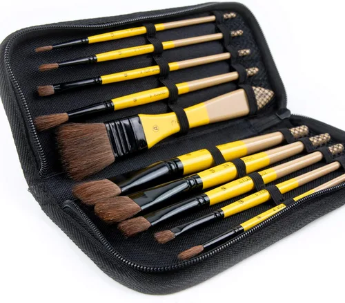 Miniatura 10 de Juego de pinceles de pintura ARTIFY, 10 piezas de pinceles para pintura acrílica con estuche, pinceles de pelo de nailon para acrílico, acuarela