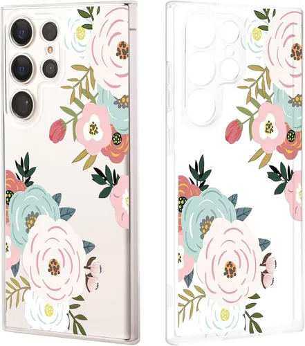 Funda ultra transparente para Samsung Galaxy S23 con diseño de flores, TPU suave y delgado, patrón floral, transparente, funda protectora para niñas