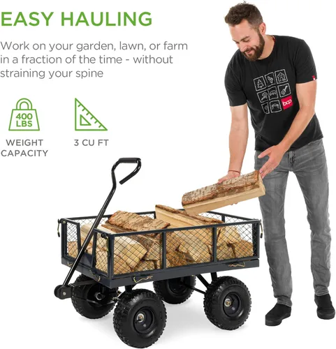 Miniatura 5 de Best Choice Products Carrito de jardín utilitario para césped, patio con capacidad de peso de acero resistente de 400 libras, lados extraíbles, Gris