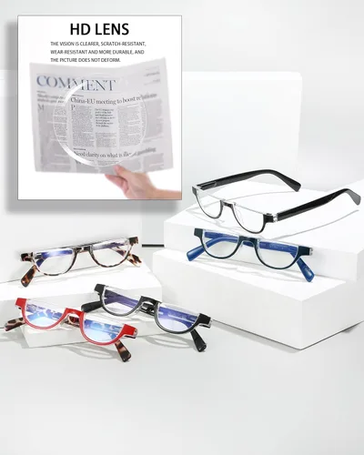 Miniatura 5 de EYEURL - Juego de 5 lentes de lectura de media montura con bloqueo de luz azul para mujeres, lentes de moda sin montura para computadora, anti rayos