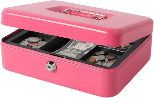 Miniatura 13 de Decaller - Caja de dinero pequeña con cerradura de llave, caja de dinero de metal portátil con doble capa y 2 llaves para seguridad, negro, 6 x 4