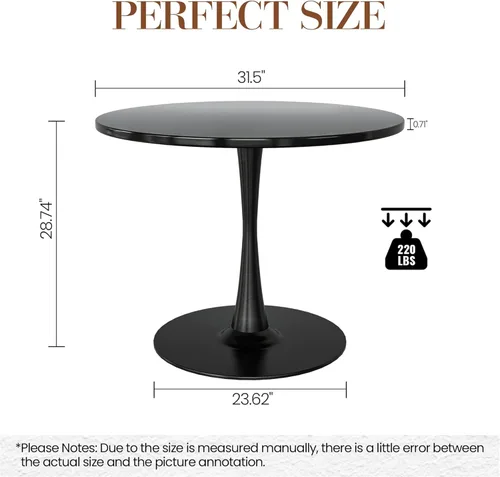 Miniatura 2 de Recaceik Mesa de comedor redonda moderna, mesa de tulipanes de 31.5 pulgadas con tablero de MDF y base de pedestal de metal para comedor, sala