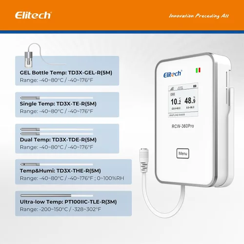 Miniatura 4 de Elitech Sonda de temperatura dual para RCW-360Pro, -40°F a 176°F, sensor digital de detección automática de cable de 16.4 pies con certificado