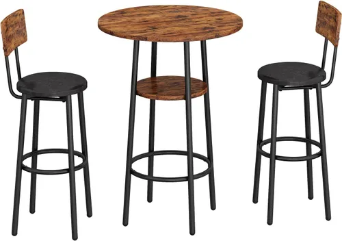 Miniatura 2 de Juego de mesa de comedor de 3 piezas para 2, pequeña mesa de cocina redonda con 2 sillas, mesa de bar de altura de mostrador con almacenamiento