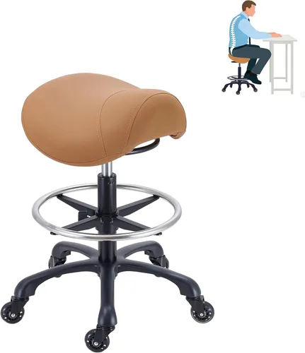 Miniatura 10 de Taburete de salón con reposapiés, resistente, altura ajustable, silla de esteticista rodante para tatuaje, spa, clínica dentista médica (negro)