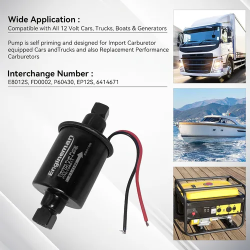 Miniatura 2 de Bomba de combustible eléctrica universal 12V 2.5-4.5 PSI en línea externa 5/16 pulgadas compatible con carburador marino diesel a gas marino E8016S
