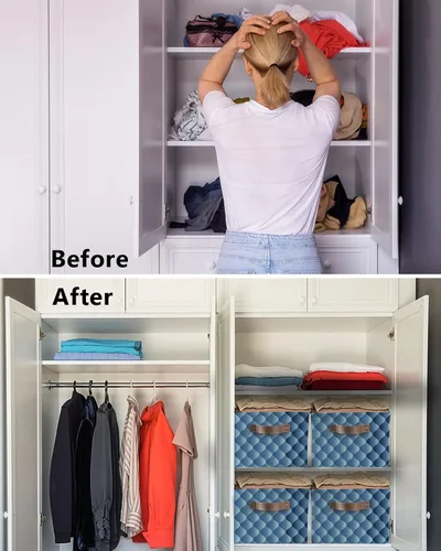 Miniatura 3 de Gradient Blue Large Storage Baskets Bins Modern Geometric Minimalist Fish Scale Lattice Collapsible Storage Box Laundry Organizer for Closet Shelf