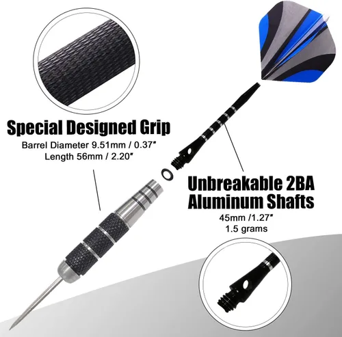 Miniatura 4 de WINSDART Steel Tip Darts 12 Pack Set with Nonslip Iron Barrel Aluminum Dart Shafts and Flights Darts Sharpener an Gift Box DARTS-B