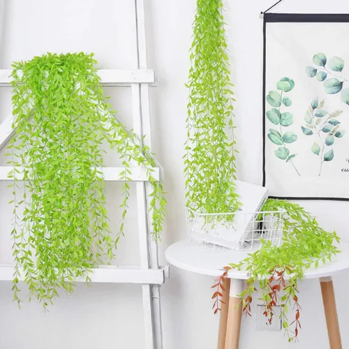 Miniatura 4 de Paquete de 10 enredaderas artificiales, hiedra colgante, sauce, hojas verdes, plantas de plástico, guirnalda sintética resistente a los rayos UV