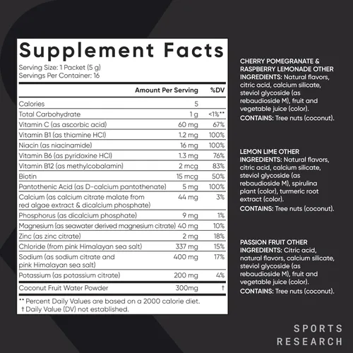 Miniatura 3 de Sports Research Hydrate Electrolytes Combo Pack – Sin azúcar y naturalmente saborizado con vitaminas, minerales y agua de coco – Apoya