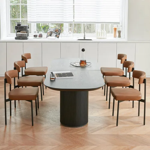 Miniatura 7 de GrandNoor Juego de 4 sillas de comedor de piel sintética marrón, silla de cocina tapizada sin brazos, moderna silla de comedor con respaldo curvado