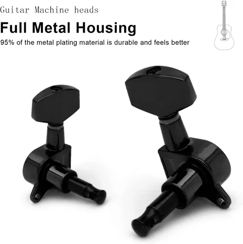 Miniatura 3 de SAPHUE 6 clavijas de afinación de guitarra 3L3R, clavijas de afinación de guitarra selladas cuadrado grande, cabezales de máquina, guitarra Negro