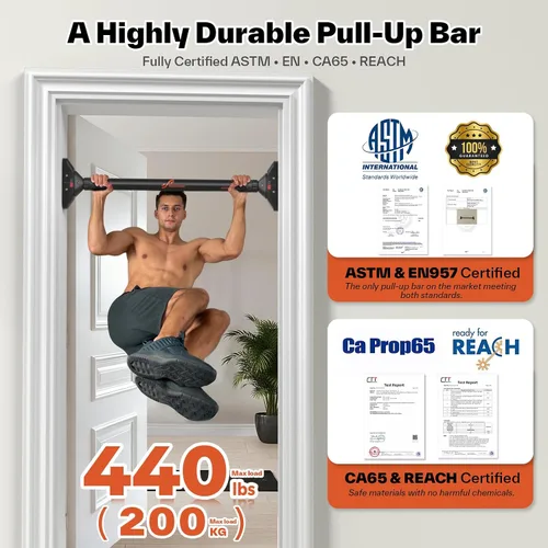 Miniatura 5 de Sportneer Pull Up Bar Doorway Chin Up Bar No Screws Door Frame Chin Up Push Up Sit Up Bar Adjustable 75-94cm (29.5''-37'') Up to 200kg Capacity