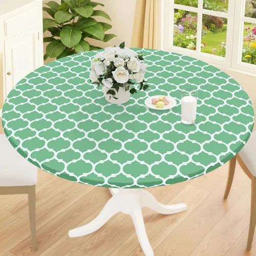 Miniatura 44 de Smiry Mantel redondo de pícnic, fundas de mesa elásticas impermeables para mesas de 18 a 24 pulgadas, manteles de vinilo con parte trasera