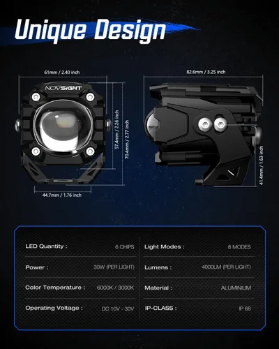 Miniatura 7 de NOVSIGHT Luces LED Pods Luces de Conducción - 2'' con 8 Modos de Luz 2 Tipos de Soportes, Impermeable Fuera de Carretera LED Light Pod