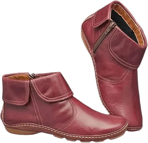 Miniatura 37 de Ladmiple Botas de tobillo para mujer, sin tacón, casual, con cremallera lateral, botas cortas vaqueras occidentales, zapatos para caminar V-Caqui