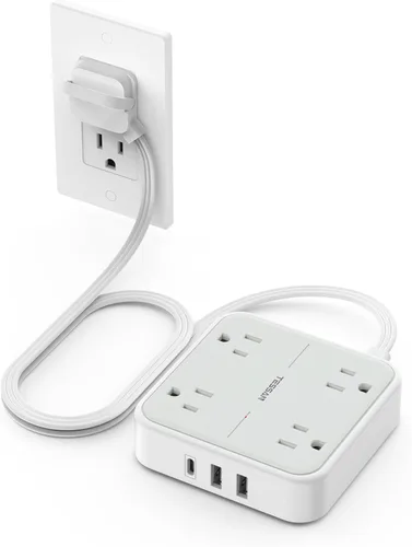Miniatura 18 de TESSAN – Cable de extensión plano con protector de sobretensión de 10 pies, regleta de alimentación de enchufe plano con 4 salidas y 3 puertos USB