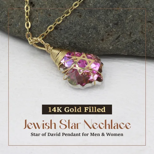 Miniatura 32 de Collar de estrella de David para mujeres y hombres, collar de estrella judía relleno de oro de 14 quilates, collar de Israel