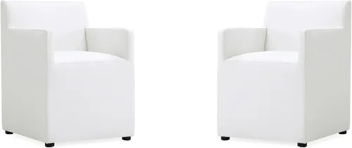 Miniatura 10 de Manhattan Comfort Anna - Silla de comedor moderna cuadrada con tapicería de piel sintética de pies a cabeza y acolchado de plástico para pies, Crema