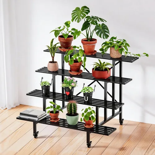 Miniatura 16 de Zhongma Soporte de metal resistente de 2 niveles para plantas para el hogar, interior y exterior, 35.43 pulgadas de largo x 17.5 pulgadas de ancho x