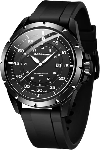 Miniatura 9 de SAPPHERO Reloj de lujo para hombre, resistente al agua, 164.0 ft, correa de silicona, analógico, de cuarzo, con fecha, reloj de pulsera clásico