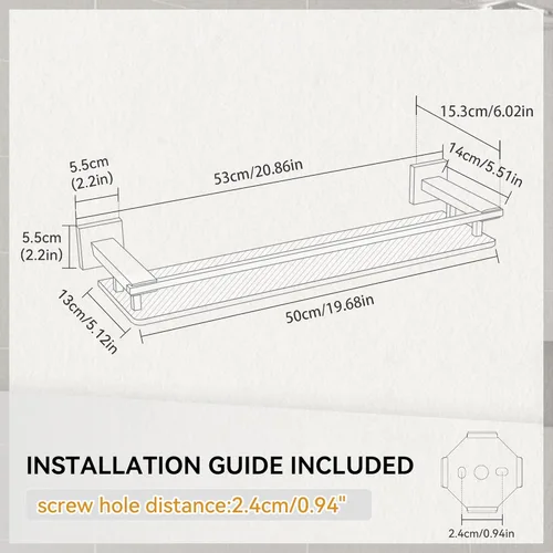 Miniatura 3 de LANC Estante de baño cromado, estantes de vidrio templado flotante de 20 pulgadas, estante rectangular de acero inoxidable montado en la pared