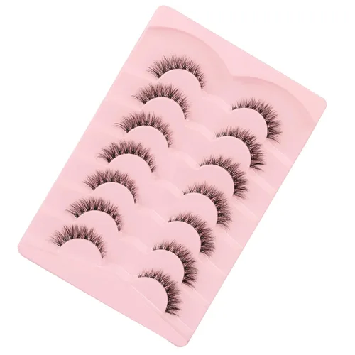 Miniatura 5 de Paquete de pestañas postizas cortas y naturales, pestañas onduladas estilo ojo de gato, banda transparente, tiras suaves, pestañas falsas, 7 pares