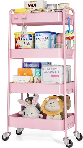 Miniatura 19 de TOOLF Carrito de metal de 3 niveles con ruedas, carrito organizador de almacenamiento para cocina, baño, oficina, artículos esenciales para bebés