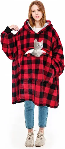 Miniatura 26 de Solaris Manta de gran tamaño con capucha y bolsillo para mascotas, cálida y súper suave y acogedora sudadera Sherpa con capucha para mujeres