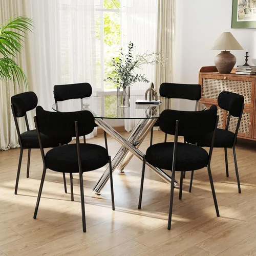 Miniatura 32 de Juego de mesa de comedor redonda de cristal negro para 2, juego de mesa de cocina pequeña y moderna de 36 pulgadas con 2 sillas de comedor tapizadas