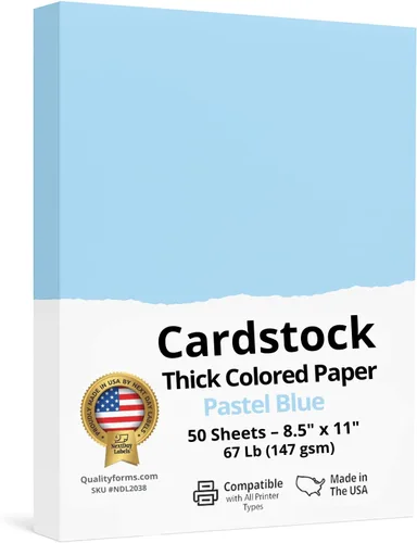 NextDayLabels Papel de cartulina de color - 50 hojas - 8-1/2" x 11" - Azul pastel 67 lb (147 gsm) - Papel de color grueso para manualidades,