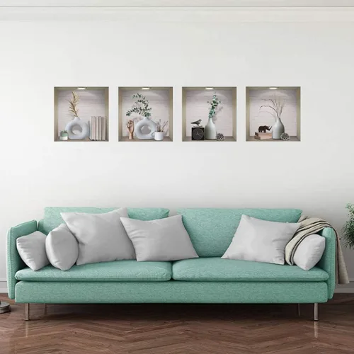 Miniatura 3 de IARTTOP Calcomanía mágica de pared de jarrón 3D, elegante calcomanía de pared de jarrones blancos, calcomanías de plantas verdes vintage