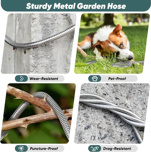 Miniatura 6 de Manguera de jardín con boquilla de 10 funciones, manguera de conector de metal a prueba de fugas, sin nudos, mangueras sin torceduras, más ligera