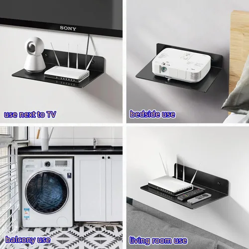 Miniatura 3 de XZJMY Juego de 2 estantes flotantes negros, estante de pared de metal, estantes de exhibición de 8 pulgadas para almacenamiento, amplían fácilmente