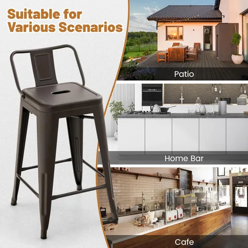 Miniatura 10 de COSTWAY Juego de 4 taburetes de bar de metal, con respaldo extraíble, taburetes de altura de mostrador de 24 pulgadas con patas de goma, sillas