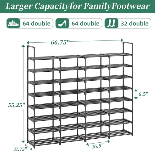 Miniatura 3 de Simple Trending Zapatero de 8 niveles de gran capacidad para 64 pares, estante alto para zapatos, organizador de zapatos de metal resistente