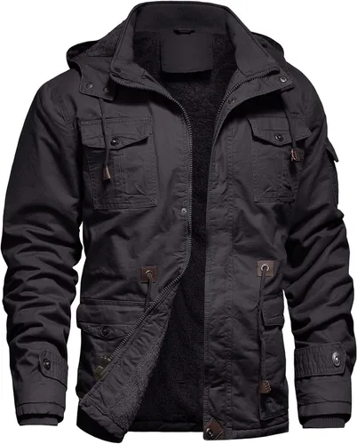 Miniatura 13 de Chaqueta de invierno para hombre, chaqueta militar, chaqueta tipo cargo con forro polar, chaqueta cálida con capucha desmontable, chaqueta