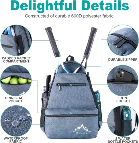 Miniatura 3 de Himal Outdoors Tennis Backpack Tennis Bag - Large Storage Holds 2-3 Rackets and Necessities,Suitble for Women,Men and Teenagers Gris azulado