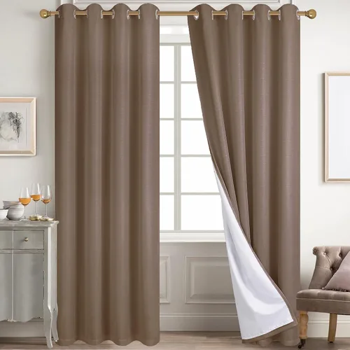 Miniatura 96 de Diraysid Cortinas 100% opacas de lino beige para dormitorio, con ojales, aislamiento térmico, cortinas de oscurecimiento de habitación